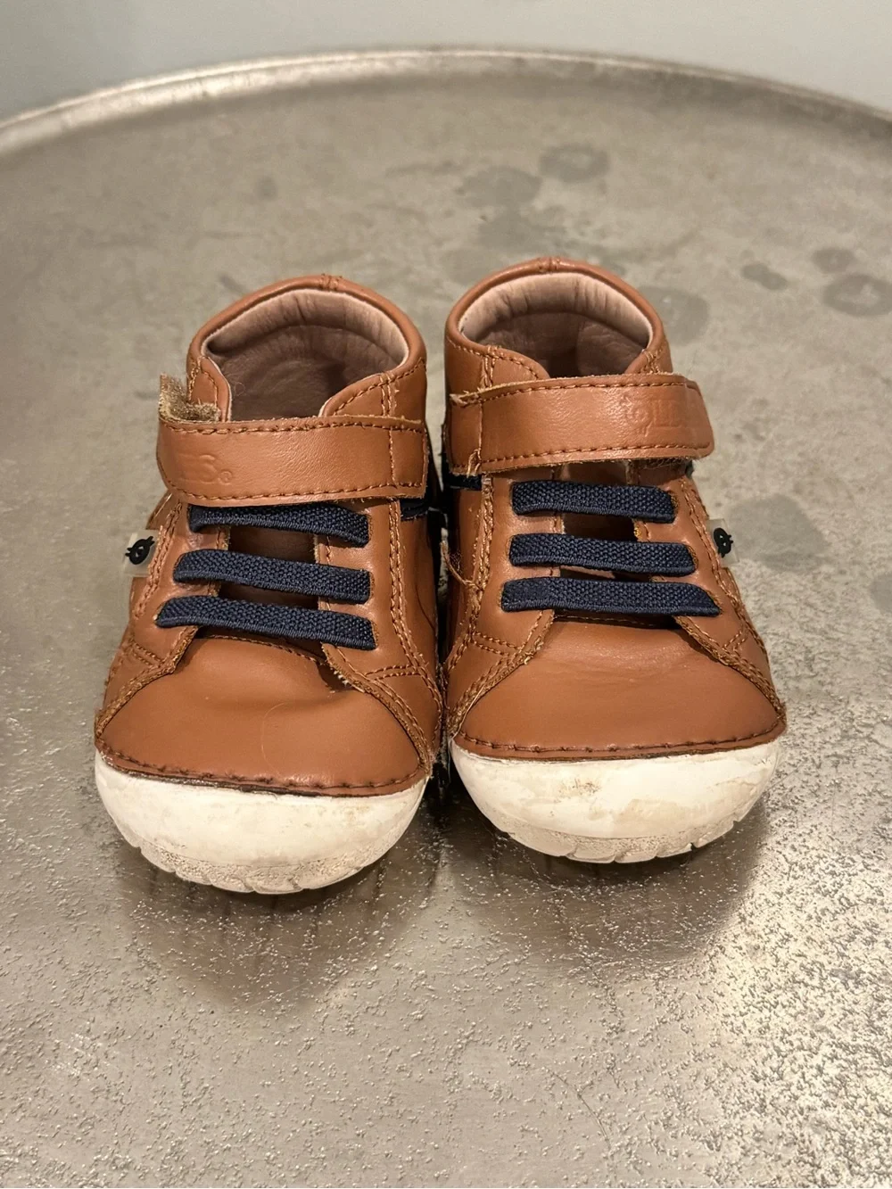 Old Soles Toddler First Walker Leather Sneakers – Brown & Navy